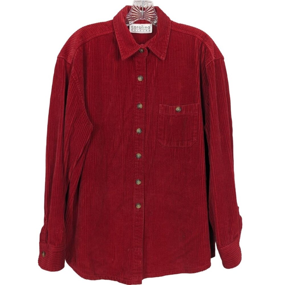 CAROLINA COLOURS Vintage Ribbed Corduroy red long sleeve button up women shirt M